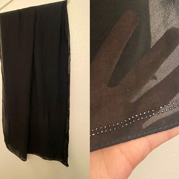 Black oversized semi sheer studded edge scarf pashmina shawl cover up 27x74 - Picture 1 of 7